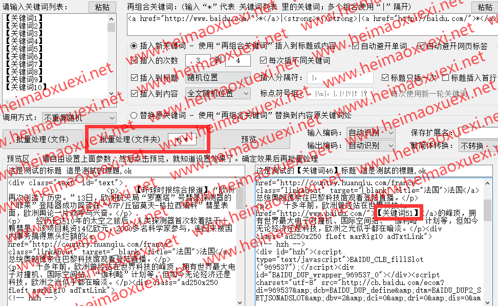 批量插入关键词软件/站群辅助软件/排名提升相关性集权实用软件